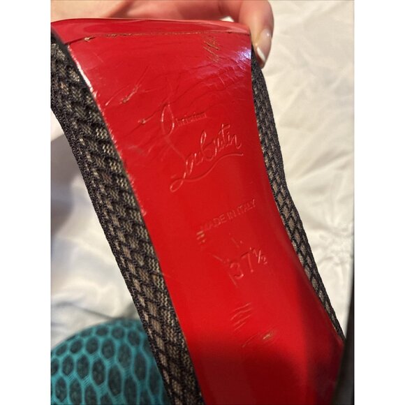 christian louboutin Authentic Black Beige Mesh Patent Leather Heels Pumps 7.5 - Picture 8 of 8